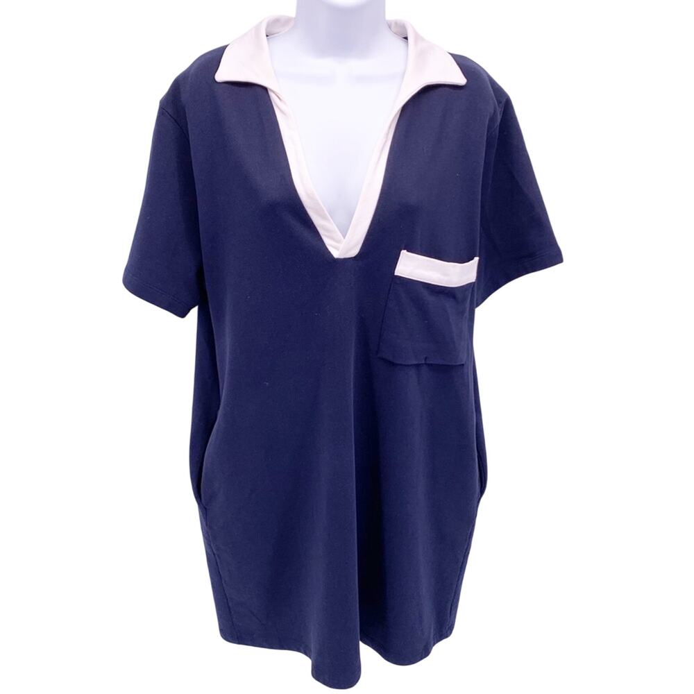 Sibel Saral Blue Cotton Collared V-Neck Dress XS